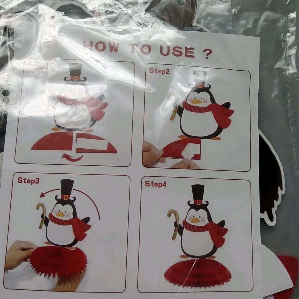 Leinuosen 10 Piece Penguin Honeycomb‎ Centerpiece Christmas Holiday Snowman
